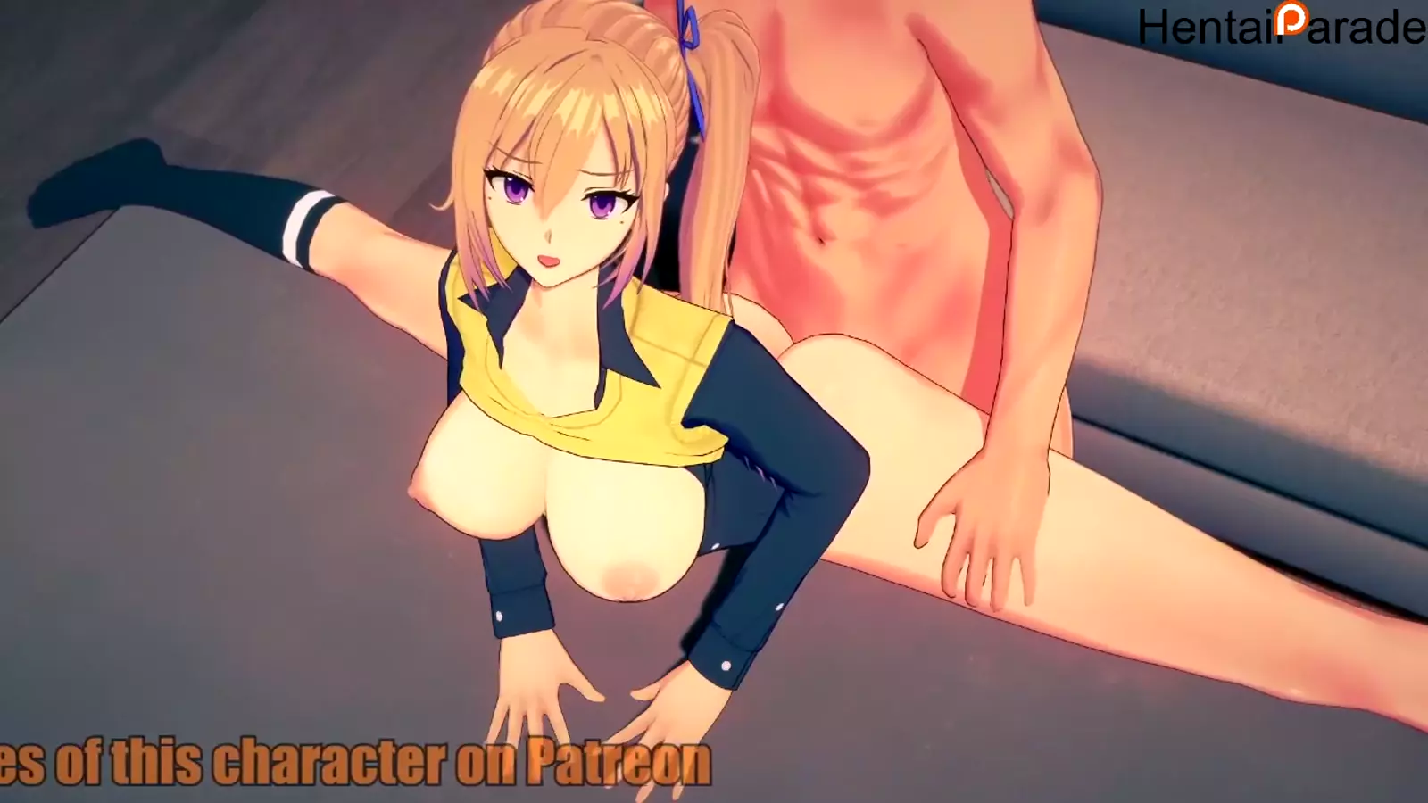 Character with dark fringe seducing in a romantic hentai inside setting